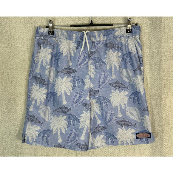 Vineyard Vines Swim Trunks Mens XL Blue Fish Tropical Actual 32X6 Stretch Lined - Picture 1 of 10